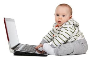 baby and desktop